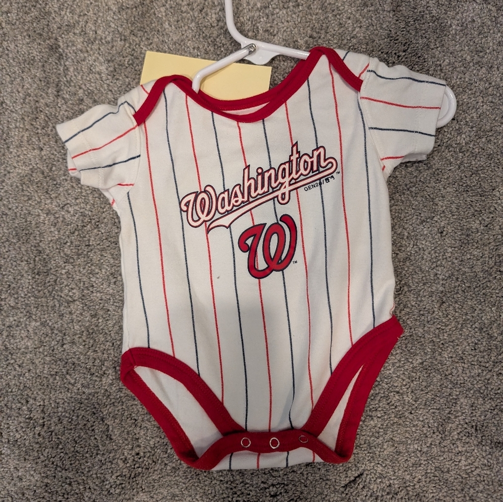Genuine Merchandise White Red Washington Nationals Pinstripe Baby One-Piece